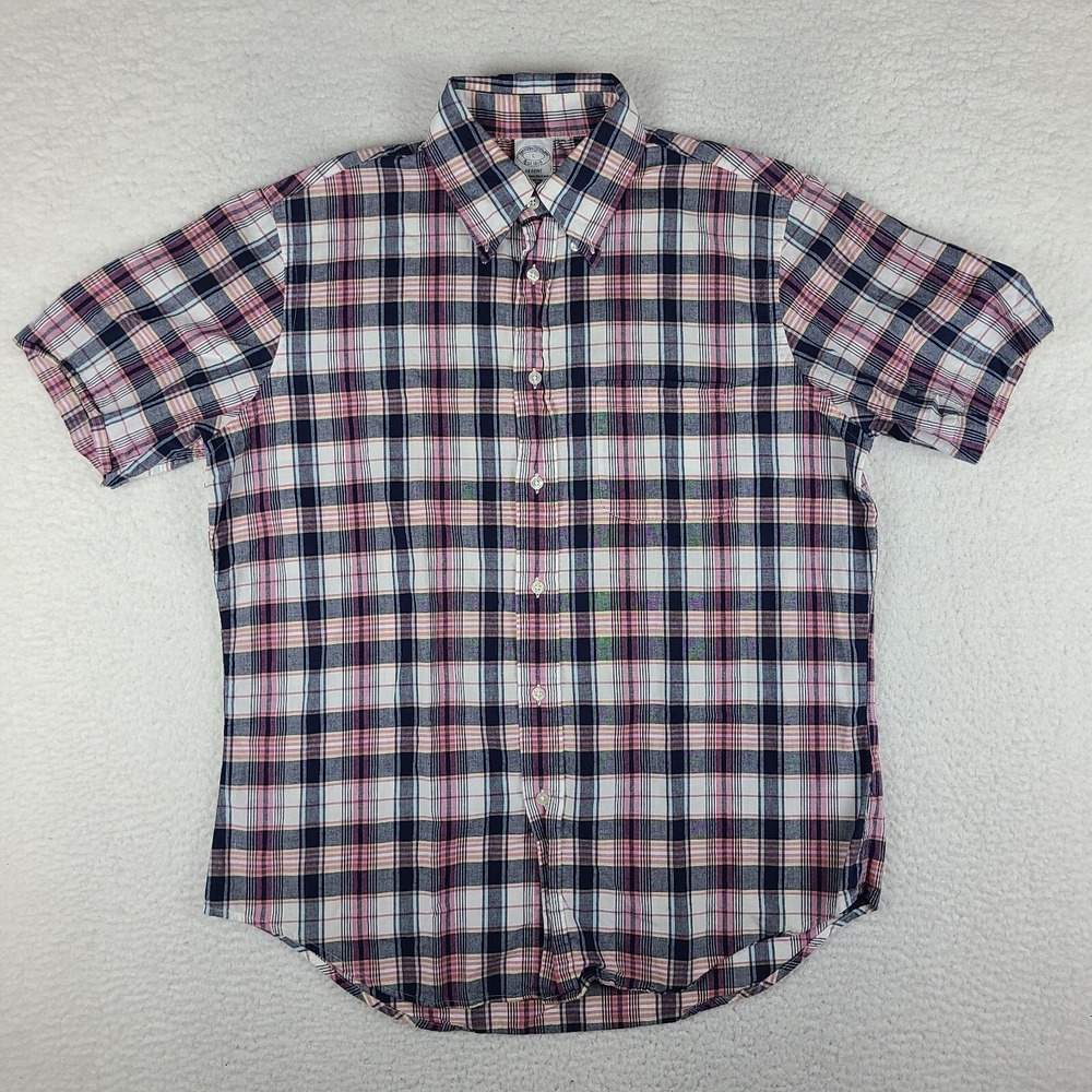 Brooks Brothers Shirt Mens Large Blue Purple Plaid Regent Casual Button Up